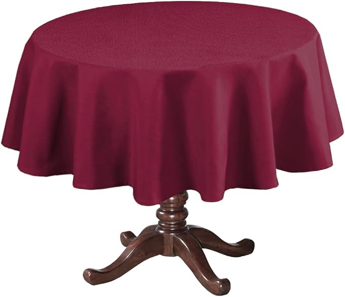 H.VERSAILTEX Linen Textured Table Cloths Round 70 Inch Premium Solid Tablecloth Spill-Proof Waterproof Table Cover for Dining Buffet Feature Extra Soft and Thick Fabric Wrinkle Free, Christmas Red