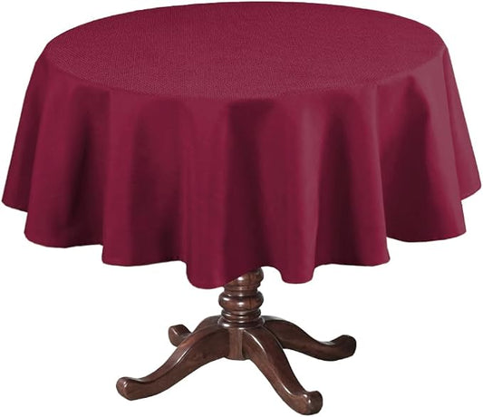 H.VERSAILTEX Linen Textured Table Cloths Round 60 Inch Premium Solid Tablecloth Spill-Proof Waterproof Table Cover for Dining Buffet Feature Extra Soft and Thick Fabric Wrinkle Free, Christmas Red