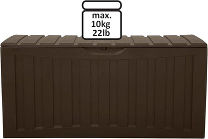 Ram Quality Products Plastic 90 Gallon Outdoor Lockable Backyard Storage Bin Deck Box for Cushions, Pool Accessories, and Towels, Brown