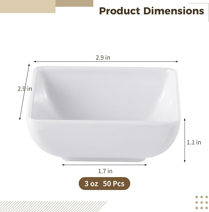 Homaisson 50 Pcs Melamine Dipping Bowls, White Sauce Cups - Mini Serving Dishes for Sushi & Condiments, Portable Catering Set for Party and Picnic Events