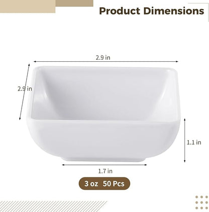Homaisson 50 Pcs Melamine Dipping Bowls, White Sauce Cups - Mini Serving Dishes for Sushi & Condiments, Portable Catering Set for Party and Picnic Events