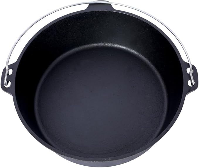 Hibachi Grill Outdoor, Homonova 2 in 1 Pre-Seasoned Cast Iron Dutch Oven with Skillet Lid, Portable Charcoal BBQ for Outdoor Cooking, Camping Fireplace Deep Pot with Leg Base (12 Quart)