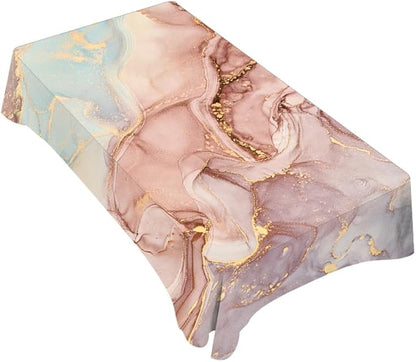 TKS MITLAN Marble Tablecloth 52 x 70 Inch Rectangular Abstract Pink Golden Waves Marble Pattern Oblong Table Cloth Kitchen Table Decorations for Home Dinner Party