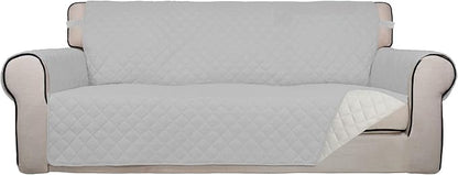 PureFit Reversible Quilted Couch Covers for Dogs Oversized Sofa Cover 78” | Light Gray/Ivory, Water Resistant Couch Protector, Washable Pet Couch Cover with Non Slip and Elastic Straps For Kids
