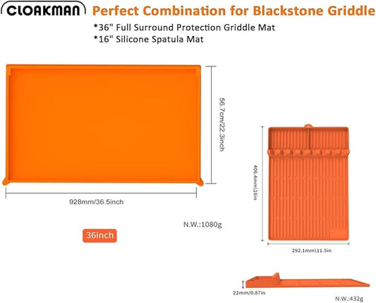 Full-Edge 36" Silicone Griddle Cover, with 16" Silicone Spatula Mat, Compatible with Blackstone Griddle, Perfect All-Season Outdoor Protection Combination