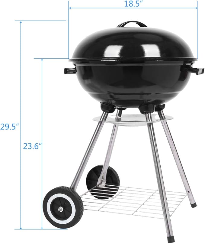 Portable BBQ Charcoal Grill, 18'' Outdoor Charcoal Grilling Oven with Wheel, Traditional Camping Cooking Barbecue Grill