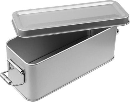 2 Pack Silver Tin Box Containers Metal Storage Box with Lids Rectangular Containers with Buckle Latch for Home Storage Outdoor Usage(5.91"×2.36"×2.56")