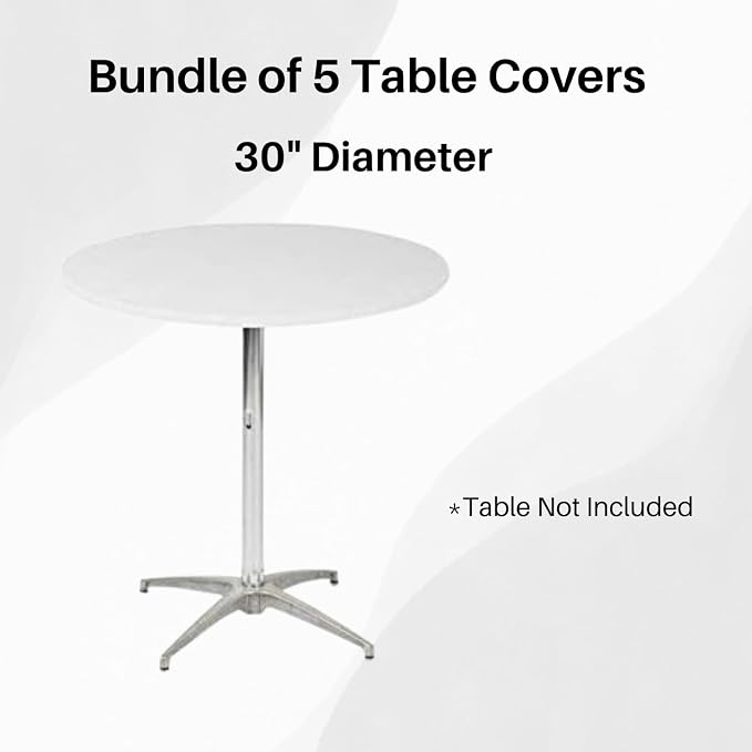 30" Round Fitted Plastic Table Covers, Bundle of 5 (White)