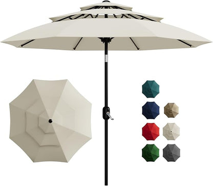 Garvee patio Umbrella with Solar Lights, Outdoor Table Umbrella with 8 Durable Ribs, Tilt & Crank Mechanism, Waterproof & UV Protection for Garden, Backyard, Poolside,