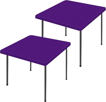 Moosfor 2 Pack Square Spandex Fitted Table Cloth, Elastic Tablecloth | Washable Picnic Table Cover, Stretch Waterproof Table cloths for Party, Patio, Dining, Kitchen, 34" x 34", Purple