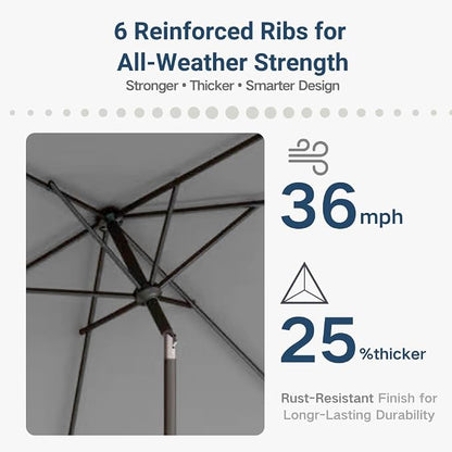6.5' x 10' Rectangular Patio Umbrella Large Outdoor Market Umbrella w/UV Protection, Push Button Tilt and Crank Lift, Rectangle Table Umbrella for Garden, Deck, Pool, Patio, Light Gray