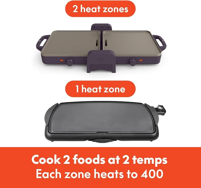 bella 10"x20" Fold and Store Griddle, Non-Toxic, Ceramic Coating, Plum