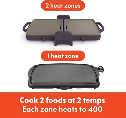 bella 10"x20" Fold and Store Griddle, Non-Toxic, Ceramic Coating, Plum