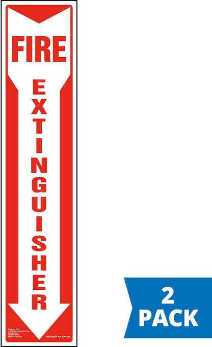 Fire Extinguisher Sign 2-pk. with Vertical Red & White Down Arrow, 4" x 18" Permanent Self Adhesive Vinyl with Rounded Corners, J. J. Keller & Associates, Inc.