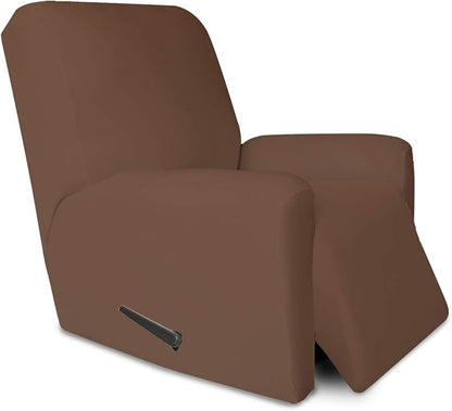 PureFit Stretc Recliner Chair Covers Fleece Soft Couch Covers for Sofa | Brown 4-Pieces Recliner Slipcover Pocket Couch Protector, Fleece Sofa Cover Washable with Non Slip Elastic Bottom