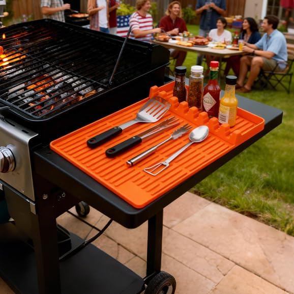 Silicone Grill Mat Compatible with Blackstone, Silicone Griddle Tools Mat with Drip Pad, Spatula Mat for Outdoor Grill Kitchen Counter