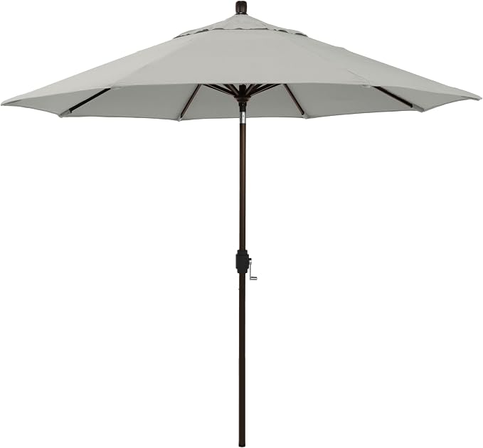 California Umbrella 12-Year-Non-Fading, 9Ft Premium Sunbrella Patio Umbrella, Hand-Crank, Button-Tilt, Bronze Frame, Granite Fabric