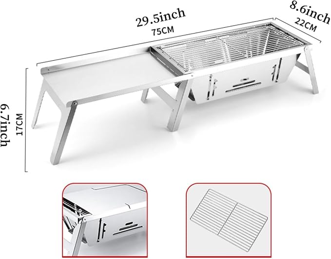 Barbecue Grill Charcoal Grill BBQ Grill Camping Charcoal Grill Folding BBQ Grills Stainless Steel Charcoal Barbecue Cooker for Outdoor Camping Patio Backyard
