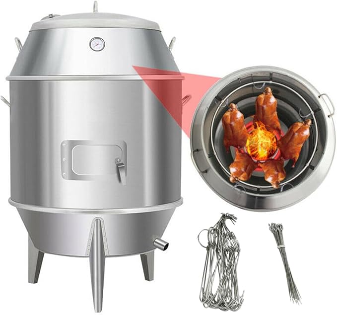 INTBUYING Commercial Duck Roaster Oven Charcoal Roast Duck Oven 31.5x31.5x53in Stainless Steel BBQ Grill for Peking Duck, Chicken, Turkey, Pork, Lamb, 0-500°C, Restaurant-Grade Roasting Machine