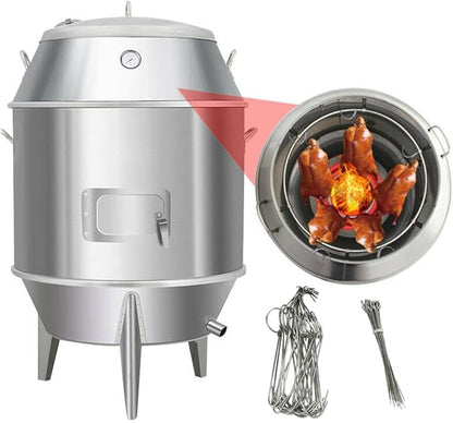 INTBUYING Commercial Duck Roaster Oven Charcoal Roast Duck Oven 31.5x31.5x53in Stainless Steel BBQ Grill for Peking Duck, Chicken, Turkey, Pork, Lamb, 0-500°C, Restaurant-Grade Roasting Machine