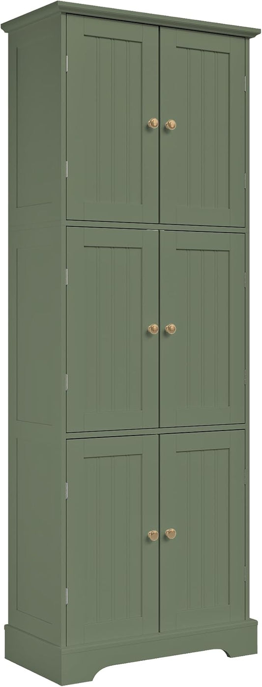 ChooChoo 63.2" Tall Bathroom Storage Cabinet with 6 Doors | Freestanding Floor Cabinet, Adjustable Shelves, Pantry Cabinet for Bathroom, Kitchen, Laundry Room, Green
