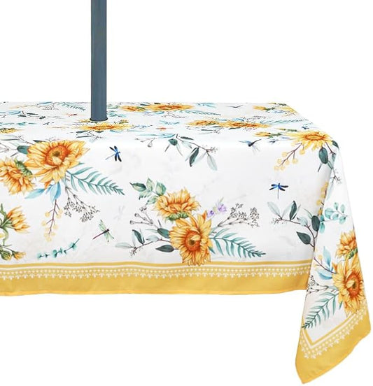 Outdoor Tablecloth with Umbrella Hole Lemon Print Outdoor Table Cover, Windproof & Easy Install Patio Tablecloth for Picnic, Garden, Backyard & Summer Parties 60 x 102 in
