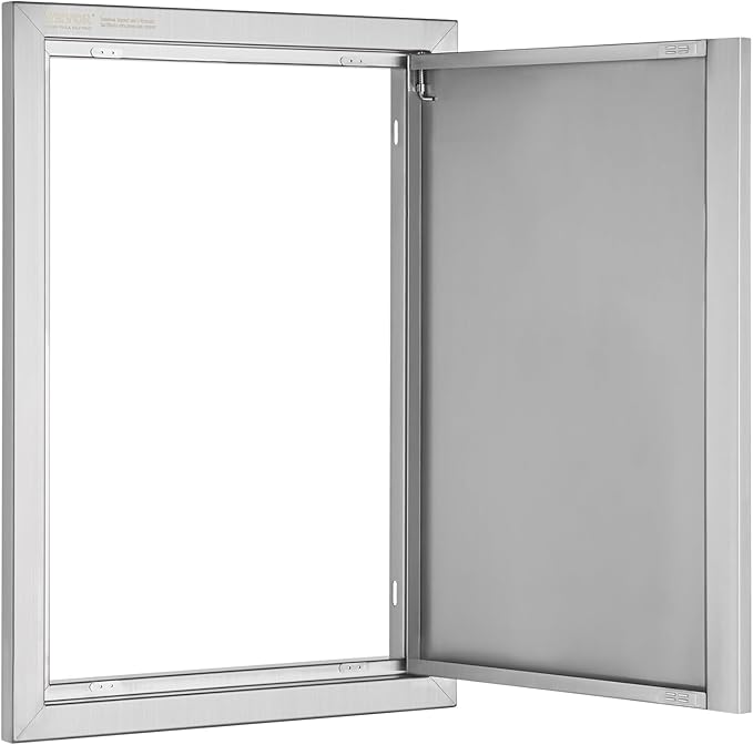 VEVOR BBQ Access Door, 17W x 24H Inch Single Outdoor Kitchen Door, Stainless Steel Flush Mount Door, Wall Vertical Door with Recessed Handle, for BBQ Island, Grilling Station, Outside Cabinet
