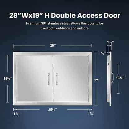 Anfrere 28" W x 19" H Outdoor Kitchen Door, Premium 304 Stainless Steel Double BBQ Panel Access Door for Outside Kitchen Commercial Grilling Station, Oven, Storage Cabinet