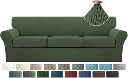 Turquoize 4 Piece Sofa Covers for 3 Cushion Couch Sofa Slipcover Soft Couch Cover for Dogs-Washable Sofa Furniture Covers with 3 Individual Large Cushion Covers (XL Sofa, Bronze Green)