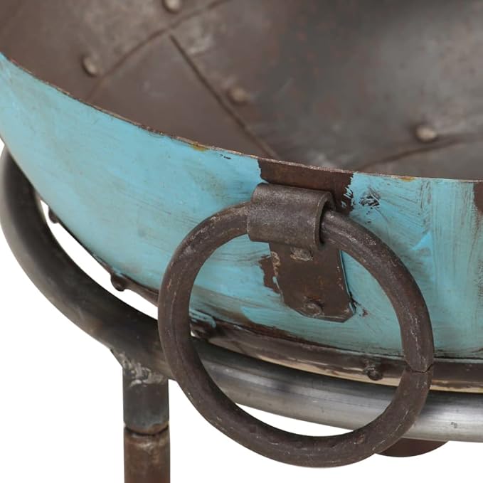 15.7 inch Iron Fire Pit, Rustic Round Fire Bowl for Outdoor Patio, Garden Backyard Wood Burning Heater with Carrying Handles