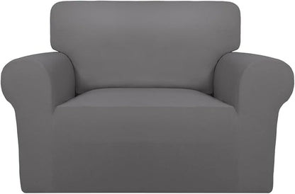 PureFit Super Stretch Sofa Slipcover – Spandex Non Slip Soft Couch Sofa Cover, Washable Furniture Protector with Non Skid Foam and Elastic Bottom for Kids, Pets (Oversized, Light Gray)