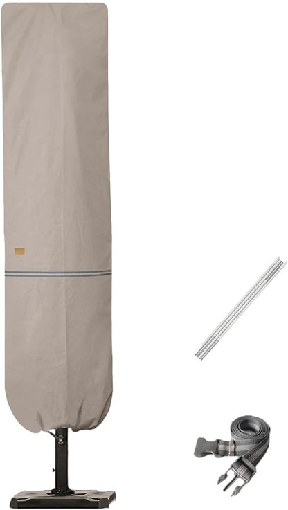 Patio Umbrella Cover with Rod for 7 to 11 Ft Umbrellas & 15 Ft Double-Sided Umbrellas, Protective Waterproof Cover with Zipper, Beige