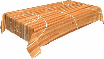 TKS MITLAN Basketball Court Decorative Rectangle Tablecloth Parquet Indoor Court Polyester Table Cloths Kitchen Table Cover for Dining BBQ Picnic Coffee Table 60 x 84 Inch 6-8 Seats