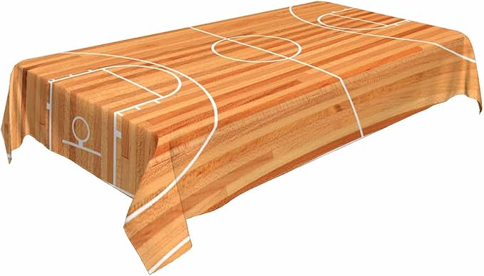 Basketball Court Decorative Rectangle Tablecloth Parquet Indoor Court Polyester Table Cloths Kitchen for Dining BBQ Picnic Coffee Table Cover 52 x 70 Inch 4-6 Seats