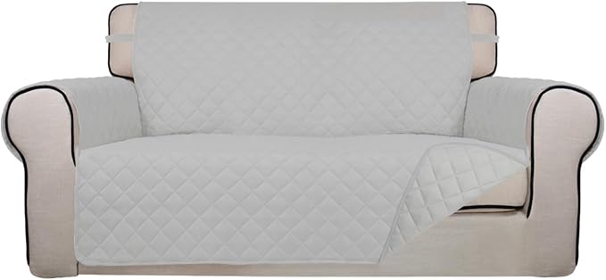 PureFit Reversible Quilted Couch Covers for Dogs Loveseat Sofa Cover 54" | Light Gray/Light Gray, Water Resistant Couch Protector, Washable Pet Couch Cover with Non Slip and Elastic Straps For Kids