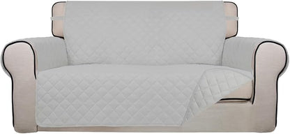 PureFit Reversible Quilted Couch Covers for Dogs Loveseat Sofa Cover 54" | Light Gray/Light Gray, Water Resistant Couch Protector, Washable Pet Couch Cover with Non Slip and Elastic Straps For Kids