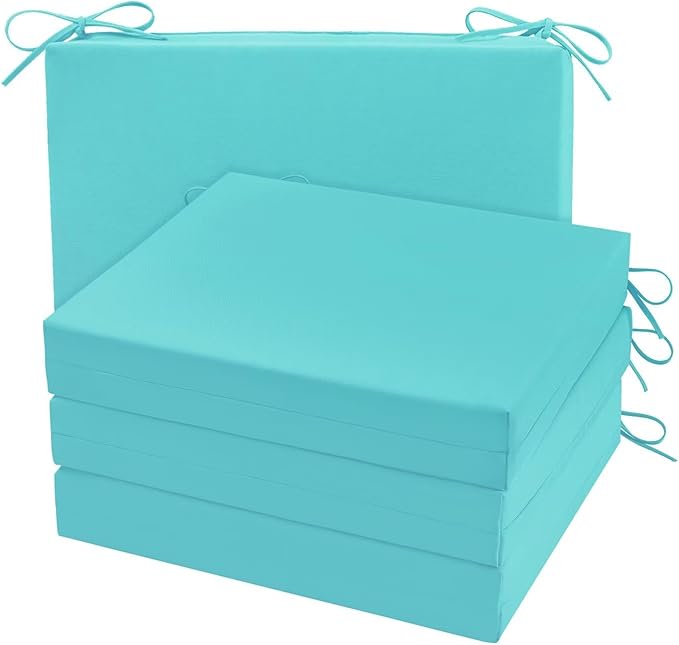 Cozyide Outdoor Chair Cushions, Waterproof Patio Seat Cushions with Adjustable Straps, Square Corner Patio Chair Cushions for Garden, Teal, 18.5x16x3 Inch (Pack of 4)