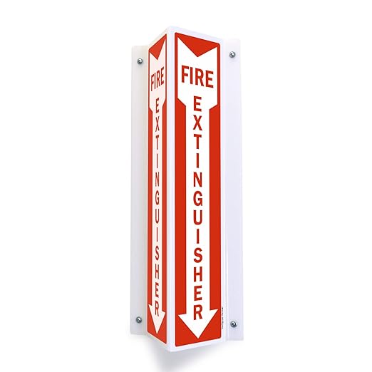 SmartSign "Fire Extinguisher" Projecting Sign with Down Arrow, 18 x 4 inch Tall/Vertical, 3D Two-Sided V-Shaped, 40 mil Aluminum, Red/White, Made in USA