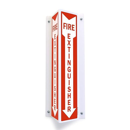 SmartSign "Fire Extinguisher" Projecting Sign with Down Arrow, 18 x 4 inch Tall/Vertical, 3D Two-Sided V-Shaped, 40 mil Aluminum, Red/White, Made in USA