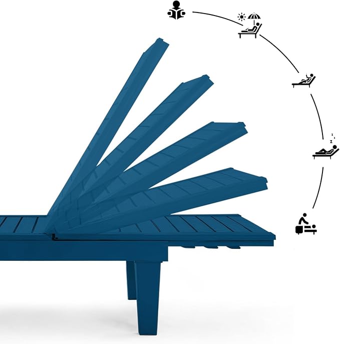 Nestl Sun Tanning Chair - Blue Chaise Lounge Chair Outdoor, Lightweight Pool Lounge Chairs Set of 4, Adjustable 5-Position Reclining Lawn Chair, Waterproof Beach Outdoor Lounge Chairs