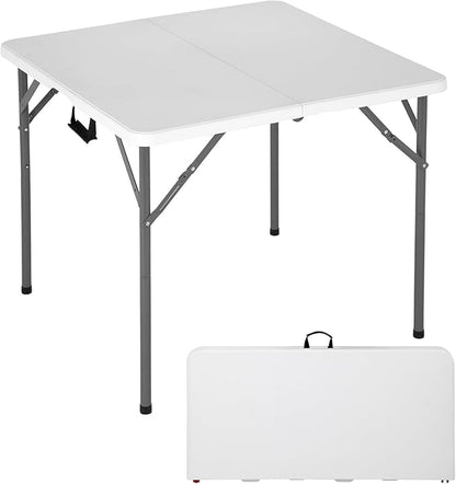 FDW | 34" Folding Table | White | Portable Plastic Table | with Carry Handle | Waterproof & Foldable Table Design | Steel Frame with Lock | for Events, Camping, Indoor & Outdoor Use