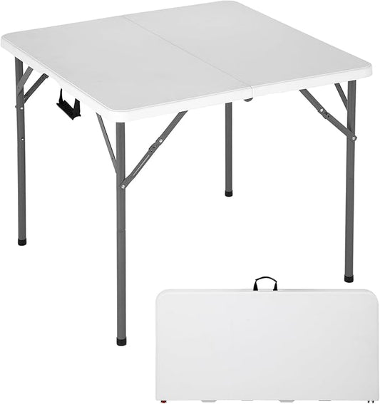 FDW | 34" Folding Table | White | Portable Plastic Table | with Carry Handle | Waterproof & Foldable Table Design | Steel Frame with Lock | for Events, Camping, Indoor & Outdoor Use