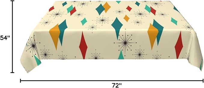 Mid Century Modern Decor Tablecloth Washable Waterproof Retro Table Cover for Kitchen Dining Room Picnic Party BBQ Wedding, Yellow Rectangle Table Cloth 54x72 Inches