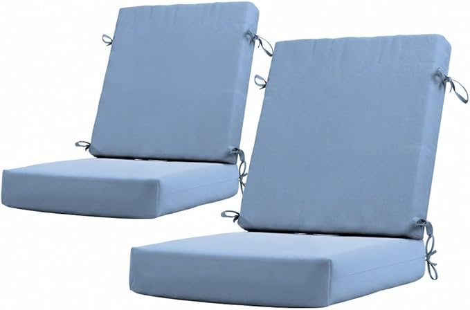 California Umbrella Outdoor Dining Chair, Set of 2 Patio Seat Cushions, 20 x 40 Inch, Premium Outdoor Memory Foam, Fade Resistant, Sunbrella Fabric, Fabric Ties, Air Blue