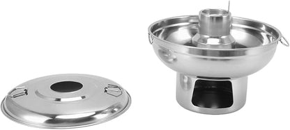 Stainless Steel Charcoal Hot Pot, 9.1" Round Dry Ice Pot for Milk Tea Desserts, Traditional Chinese Copper Style Noodle Pot for Camping Office Hotel, Portable Soup Cooker