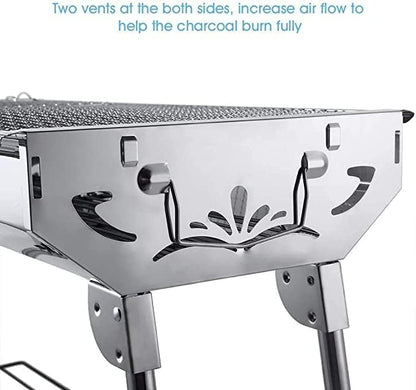 Barbecue Charcoal Grill Stainless Steel Folding Portable BBQ Tool Kits for Outdoor Cooking Camping Hiking Picnics Any Outdoor Event