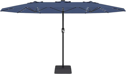 Garvee 15FT Patio Umbrella with Solar Lights & Base Included, Navy Blue | Rectangular Large Patio Umbrella with Crank Handle 48 LED Lights, UV Protection for Outdoor Market, Backyard, Deck, Poolside
