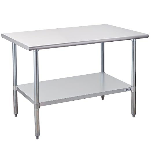 Profeeshaw Stainless Steel Prep Table 30''x48'' NSF Commercial Workbench | Metal Work Table, with Undershelf leveling feet; Heavy Duty Table for Kitchen, Restaurant, Home, Gargae, Hotel, 18-gauge 430