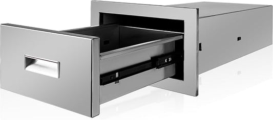 Outdoor Kitchen Single Layer Drawer 14'' W x 8.5'' H x 23'' D Flush Mount BBQ Access Drawers Stainless Steel BBQ Island Drawers with Handle Suitable for Outdoor Kitchen Island Grill Station