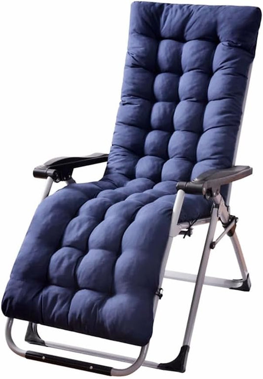 Patio Chaise Lounger Cushion， Rocking Chair Sofa Cushion with 6 Ties， Thick Padded Swing Bench Cushion， Zero Gravity Chair Cushion61x19x3in (Navy Blue)